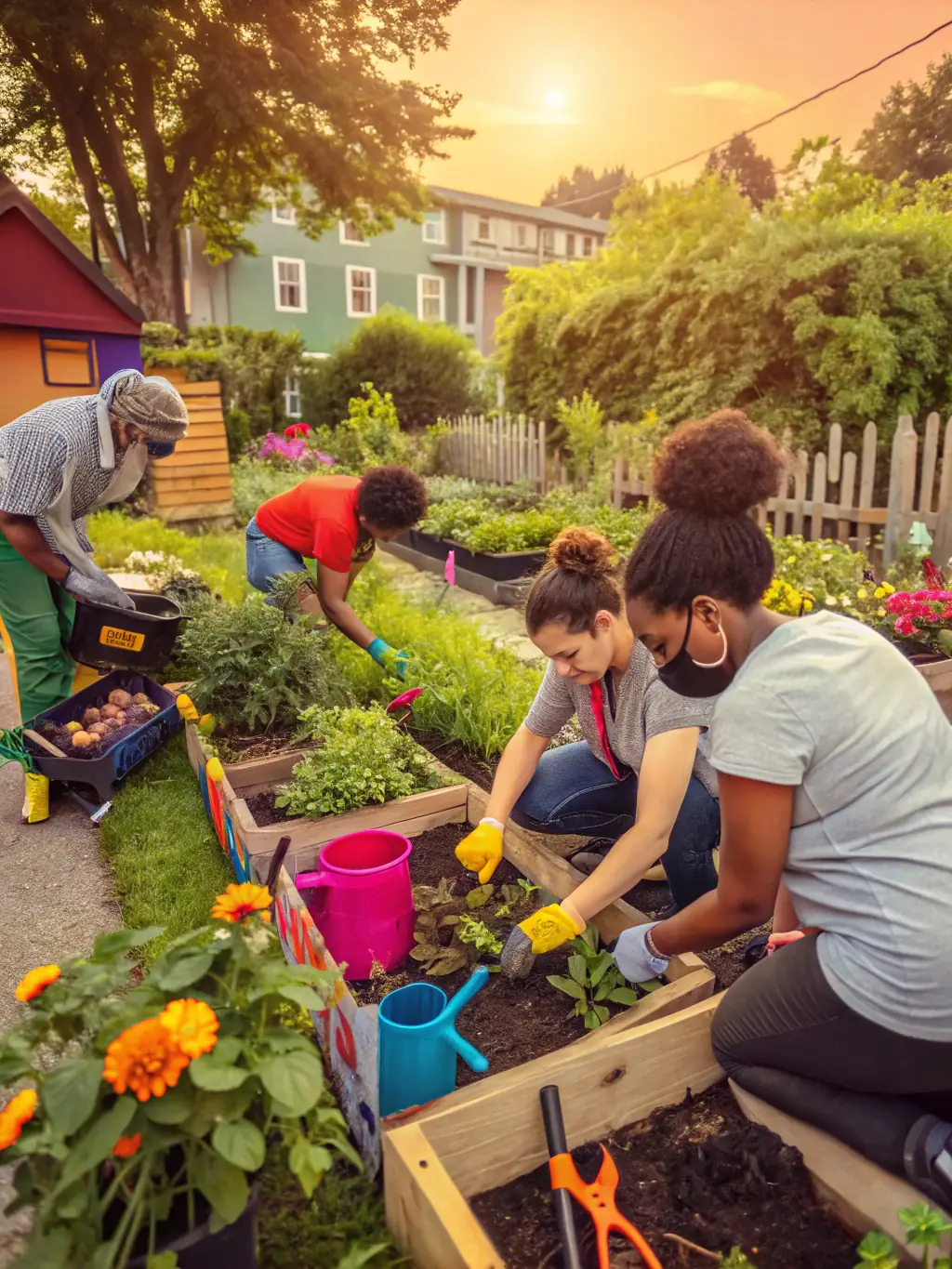A vibrant image of a community garden in Arnay-sous-Vitteaux, filled with colorful flowers and greenery, illustrating APPA's commitment to village beautification.